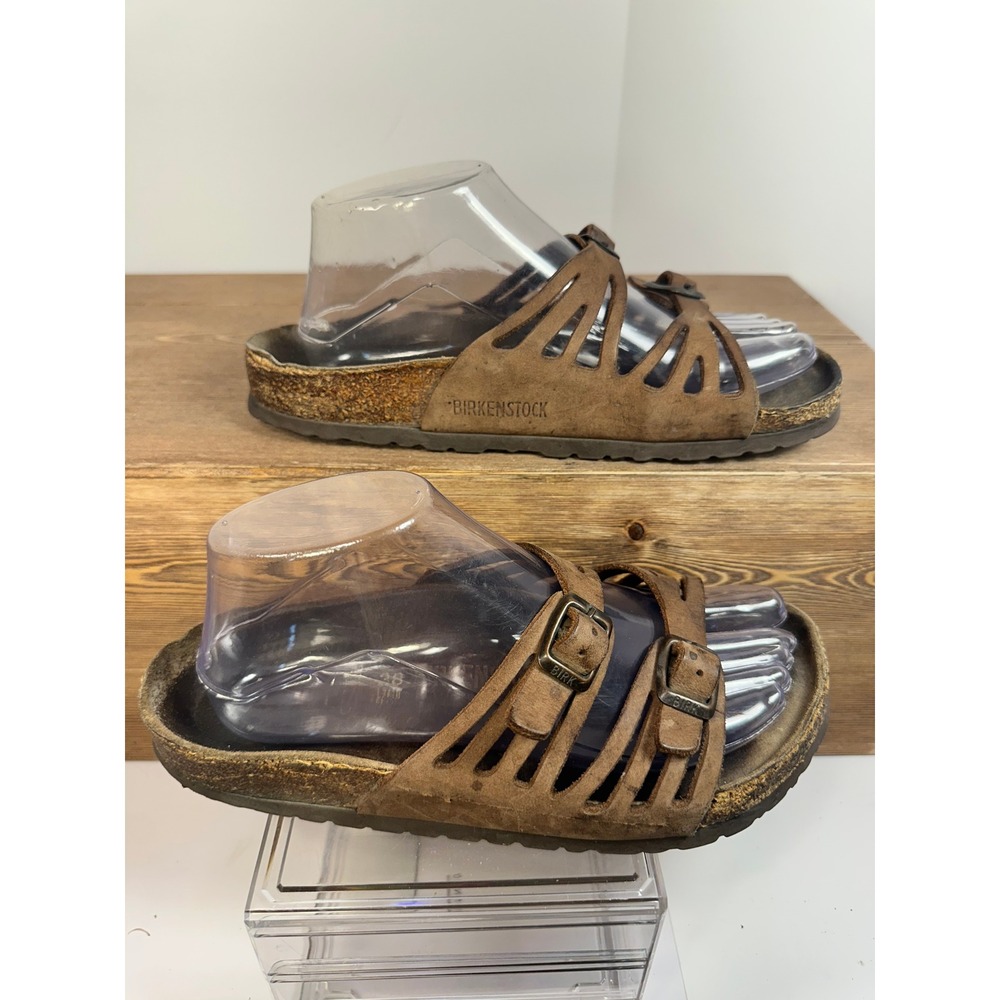 BIRKENSTOCK Granada WMN 7 EU38 Brown Leather 2 Straps Slide Sandals Boho Hippie